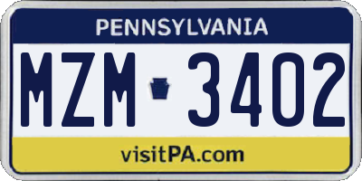 PA license plate MZM3402