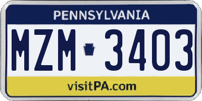 PA license plate MZM3403