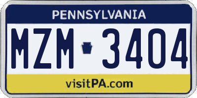 PA license plate MZM3404