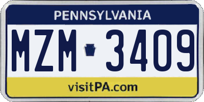 PA license plate MZM3409