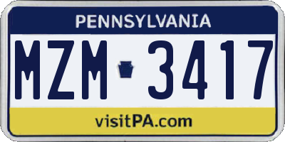 PA license plate MZM3417