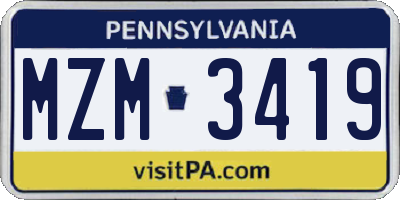 PA license plate MZM3419