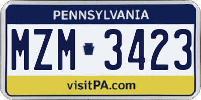 PA license plate MZM3423