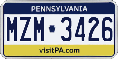 PA license plate MZM3426