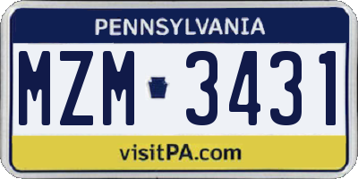 PA license plate MZM3431