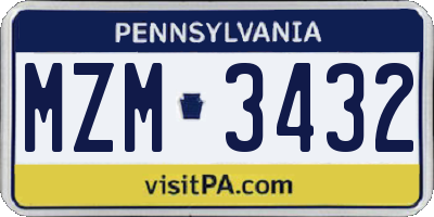 PA license plate MZM3432