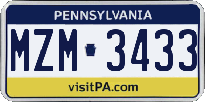 PA license plate MZM3433