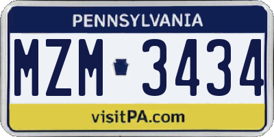 PA license plate MZM3434