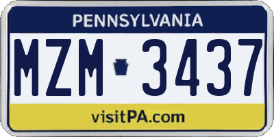 PA license plate MZM3437