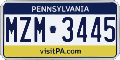 PA license plate MZM3445