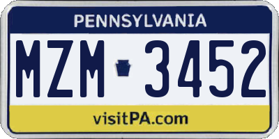 PA license plate MZM3452