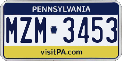 PA license plate MZM3453