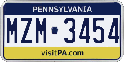 PA license plate MZM3454