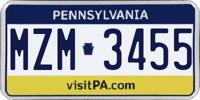 PA license plate MZM3455