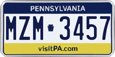 PA license plate MZM3457