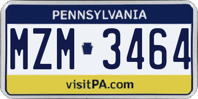 PA license plate MZM3464