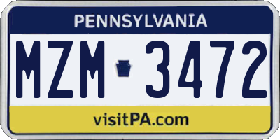 PA license plate MZM3472