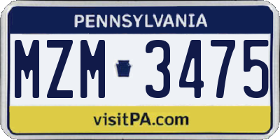 PA license plate MZM3475