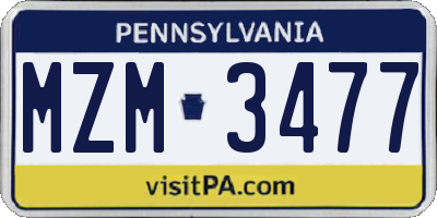 PA license plate MZM3477