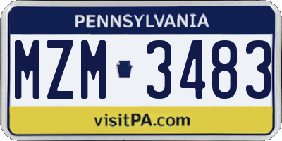 PA license plate MZM3483
