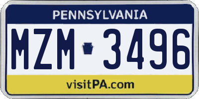 PA license plate MZM3496