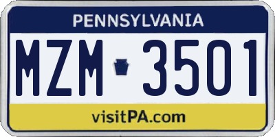 PA license plate MZM3501
