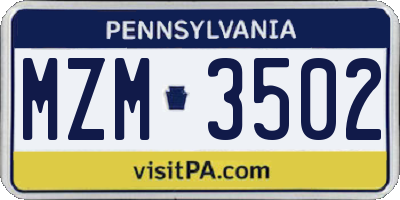 PA license plate MZM3502