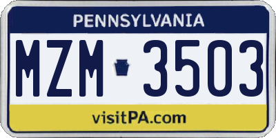 PA license plate MZM3503