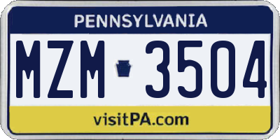 PA license plate MZM3504