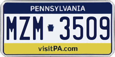 PA license plate MZM3509