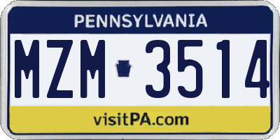 PA license plate MZM3514
