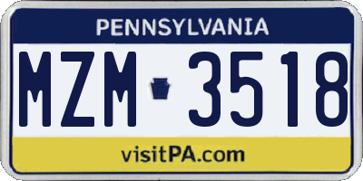 PA license plate MZM3518