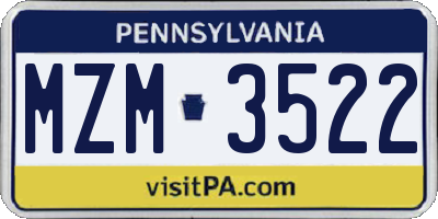 PA license plate MZM3522