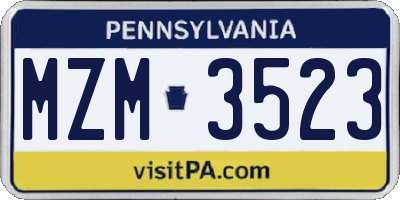 PA license plate MZM3523