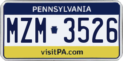 PA license plate MZM3526