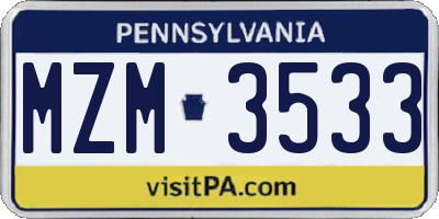 PA license plate MZM3533