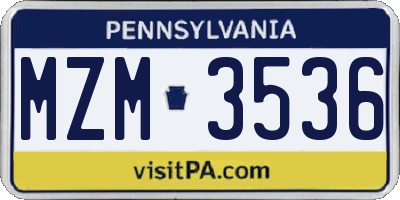 PA license plate MZM3536