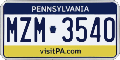 PA license plate MZM3540