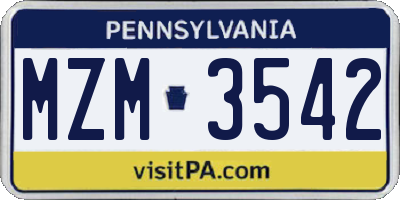 PA license plate MZM3542