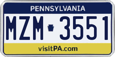 PA license plate MZM3551