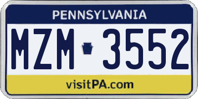 PA license plate MZM3552