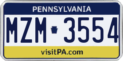 PA license plate MZM3554