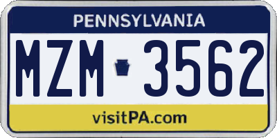 PA license plate MZM3562