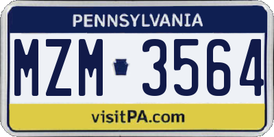 PA license plate MZM3564