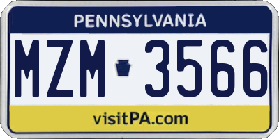 PA license plate MZM3566