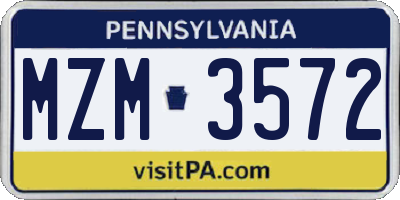 PA license plate MZM3572