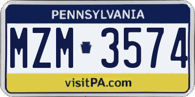 PA license plate MZM3574