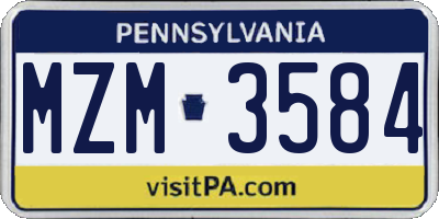 PA license plate MZM3584