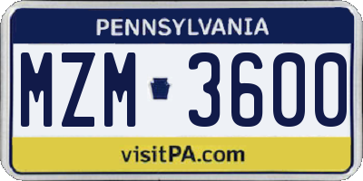 PA license plate MZM3600