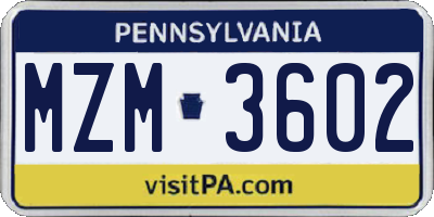 PA license plate MZM3602